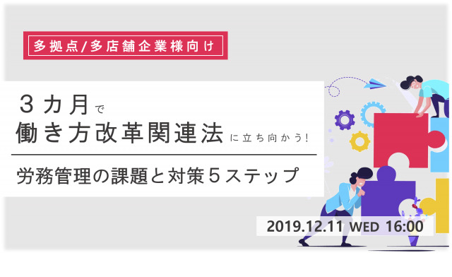 多拠点 多店舗企業様向け 3カ月で働き方改革関連法に立ち向かう 労務管理の課題と対策5ステップ 株式会社ネオキャリア セミナー Hrプロ